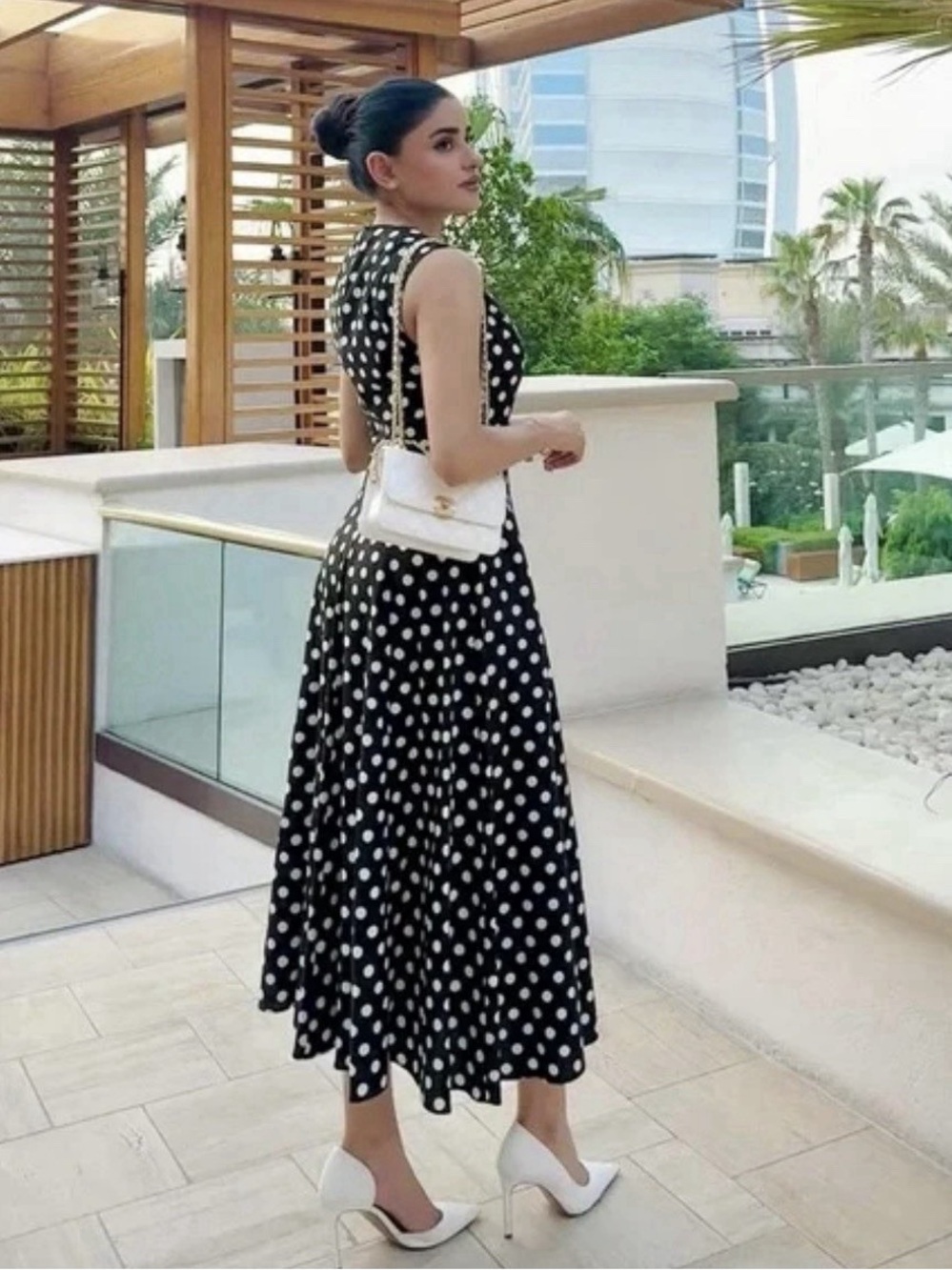 NWT. Zara ZW Collection Black/White Polka Dot Sleeveless Midi Dress. Size M. - Picture 6 of 11